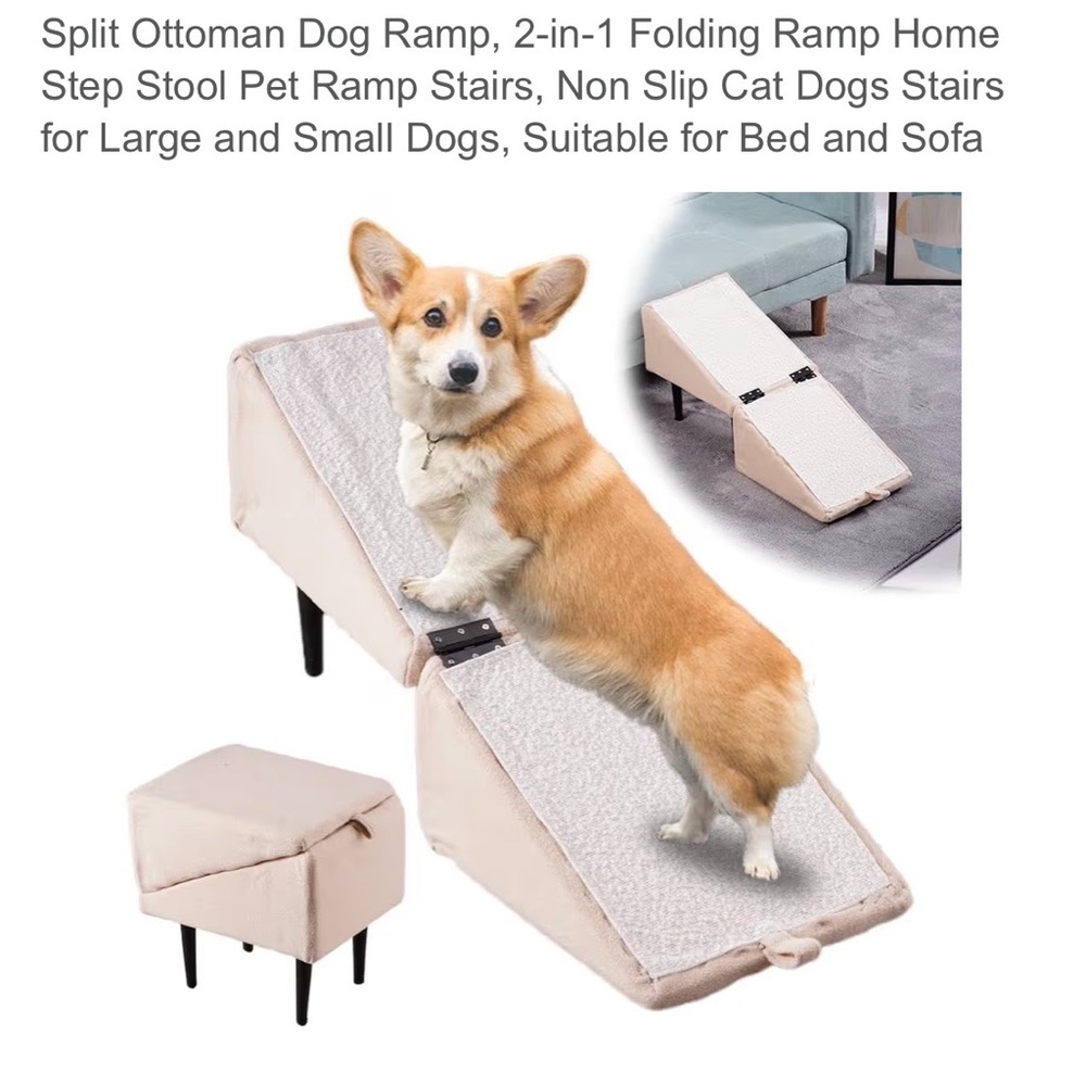 2 in 1 Folding Pet Ramp and Ottoman Cream Weighs 5 Lbs Lightweight Footed
